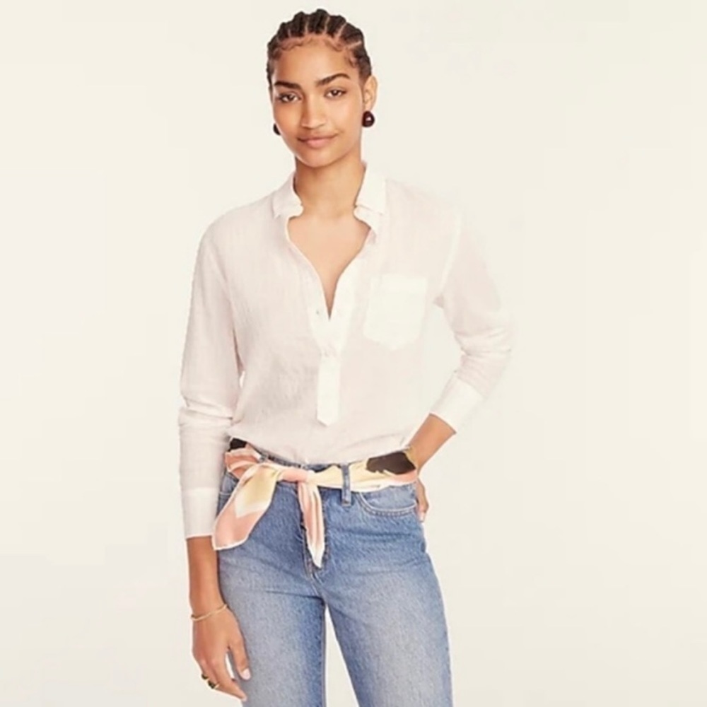 J Crew 6 Classic Fit Popover Top Crinkle Gingham Pink White AW262